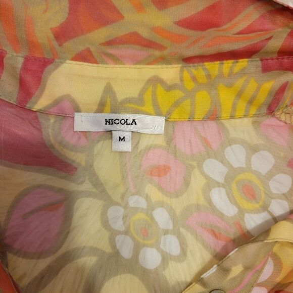 Nicola sheer floral button-up blouse sz M - Picture 2 of 6